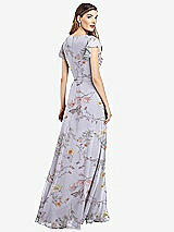 Rear View Thumbnail - Butterfly Botanica Silver Dove Flutter Sleeve Faux Wrap Chiffon Dress