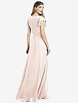 Rear View Thumbnail - Blush Flutter Sleeve Faux Wrap Chiffon Dress