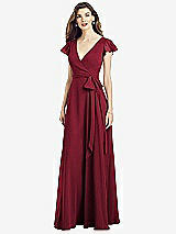 Front View Thumbnail - Burgundy Flutter Sleeve Faux Wrap Chiffon Dress