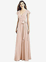 Front View Thumbnail - Cameo Flutter Sleeve Faux Wrap Chiffon Dress