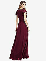 Rear View Thumbnail - Cabernet Flutter Sleeve Faux Wrap Chiffon Dress