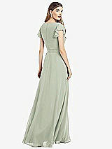 Rear View Thumbnail - Celadon Flutter Sleeve Faux Wrap Chiffon Dress