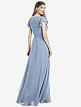 Rear View Thumbnail - Cloudy Flutter Sleeve Faux Wrap Chiffon Dress