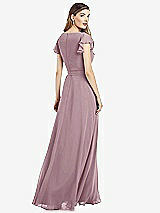 Rear View Thumbnail - Dusty Rose Flutter Sleeve Faux Wrap Chiffon Dress