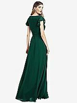 Rear View Thumbnail - Hunter Green Flutter Sleeve Faux Wrap Chiffon Dress