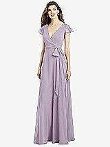 Front View Thumbnail - Lilac Haze Flutter Sleeve Faux Wrap Chiffon Dress