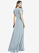 Rear View Thumbnail - Mist Flutter Sleeve Faux Wrap Chiffon Dress