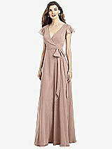 Front View Thumbnail - Neu Nude Flutter Sleeve Faux Wrap Chiffon Dress