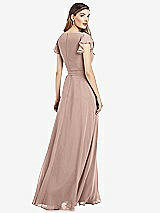 Rear View Thumbnail - Neu Nude Flutter Sleeve Faux Wrap Chiffon Dress