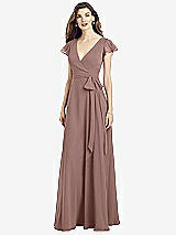 Front View Thumbnail - Sienna Flutter Sleeve Faux Wrap Chiffon Dress