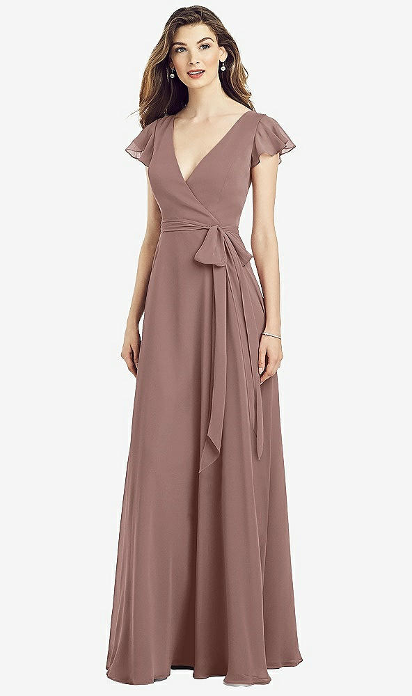 Front View - Sienna Flutter Sleeve Faux Wrap Chiffon Dress