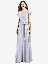 Front View Thumbnail - Silver Dove Flutter Sleeve Faux Wrap Chiffon Dress