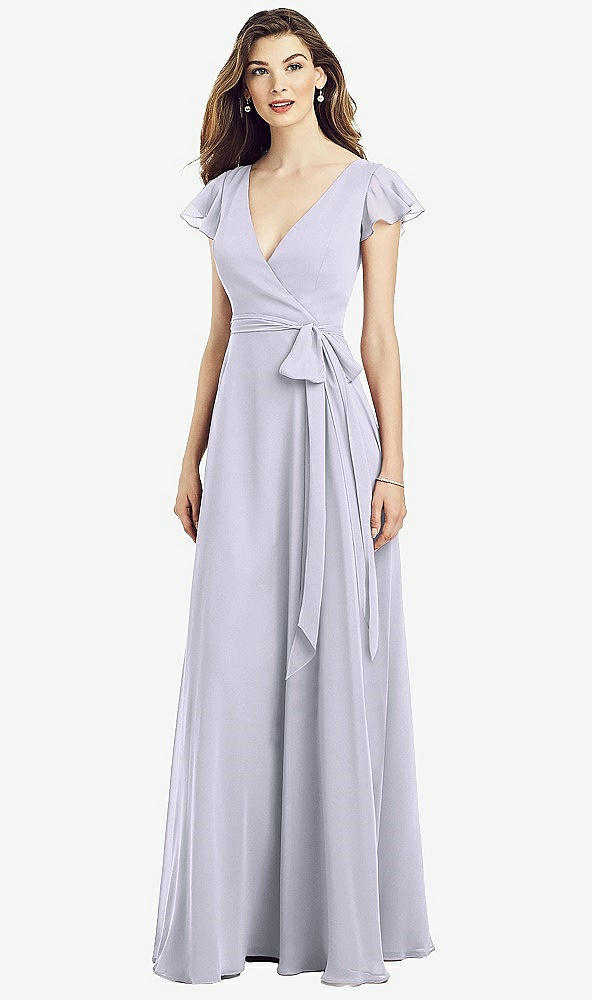 Front View - Silver Dove Flutter Sleeve Faux Wrap Chiffon Dress