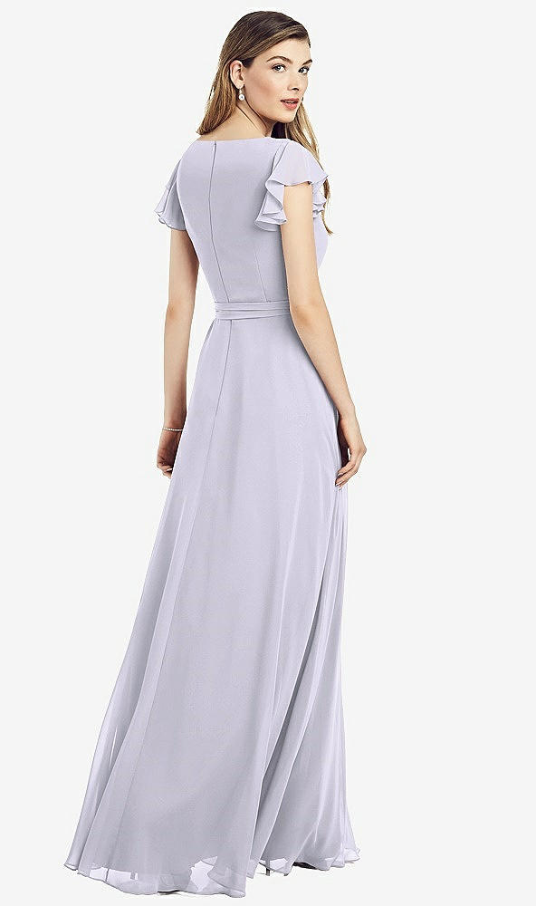 Back View - Silver Dove Flutter Sleeve Faux Wrap Chiffon Dress