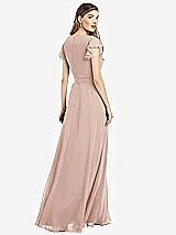 Rear View Thumbnail - Toasted Sugar Flutter Sleeve Faux Wrap Chiffon Dress