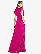 Rear View Thumbnail - Think Pink Flutter Sleeve Faux Wrap Chiffon Dress