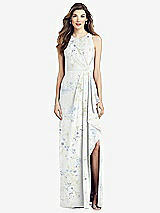 Front View Thumbnail - Bleu Garden Sleeveless Chiffon Dress with Draped Front Slit