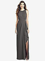 Front View Thumbnail - Caviar Gray Sleeveless Chiffon Dress with Draped Front Slit