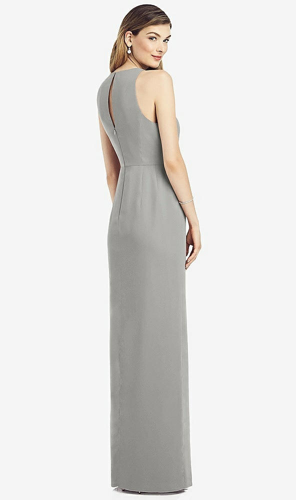 Back View - Chelsea Gray Sleeveless Chiffon Dress with Draped Front Slit