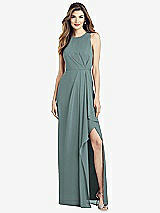 Alt View 1 Thumbnail - Icelandic Sleeveless Chiffon Dress with Draped Front Slit