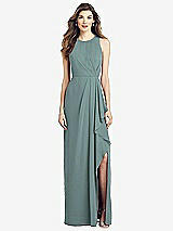 Front View Thumbnail - Icelandic Sleeveless Chiffon Dress with Draped Front Slit