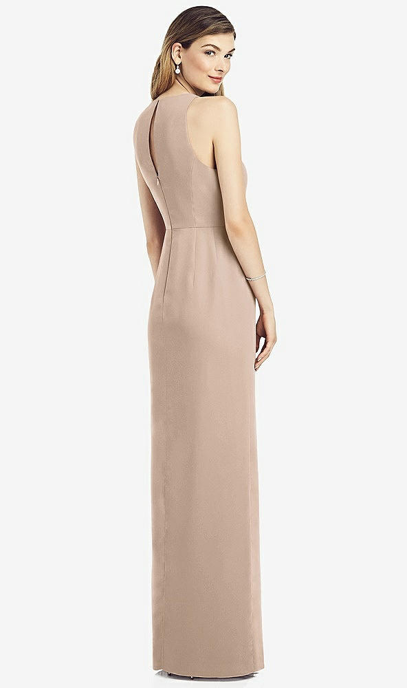 Back View - Topaz Sleeveless Chiffon Dress with Draped Front Slit