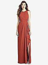 Front View Thumbnail - Amber Sunset Sleeveless Chiffon Dress with Draped Front Slit