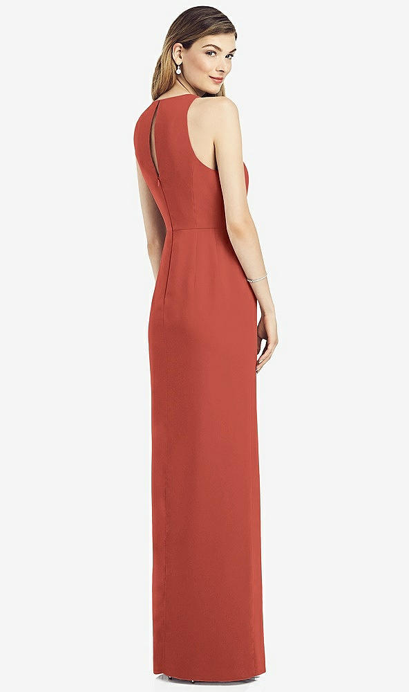 Back View - Amber Sunset Sleeveless Chiffon Dress with Draped Front Slit