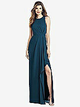 Alt View 1 Thumbnail - Atlantic Blue Sleeveless Chiffon Dress with Draped Front Slit