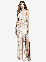 Alt View 1 Thumbnail - Blush Garden Sleeveless Chiffon Dress with Draped Front Slit