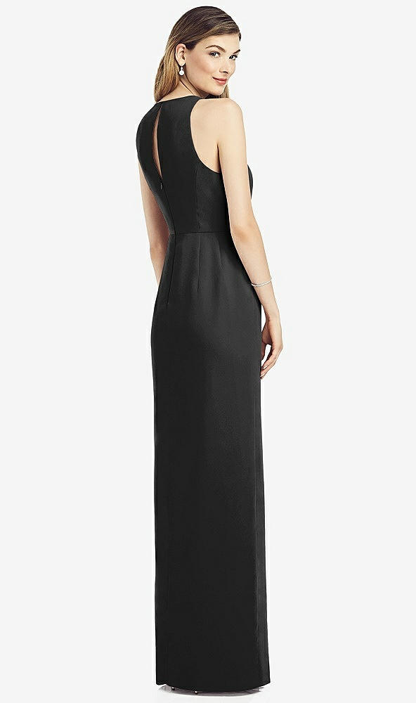 Back View - Black Sleeveless Chiffon Dress with Draped Front Slit