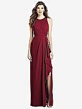 Front View Thumbnail - Burgundy Sleeveless Chiffon Dress with Draped Front Slit