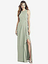 Alt View 1 Thumbnail - Celadon Sleeveless Chiffon Dress with Draped Front Slit