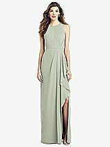 Front View Thumbnail - Celadon Sleeveless Chiffon Dress with Draped Front Slit