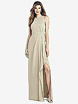 Alt View 1 Thumbnail - Champagne Sleeveless Chiffon Dress with Draped Front Slit