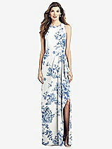 Front View Thumbnail - Cottage Rose Dusk Blue Sleeveless Chiffon Dress with Draped Front Slit