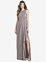 Alt View 1 Thumbnail - Cashmere Gray Sleeveless Chiffon Dress with Draped Front Slit