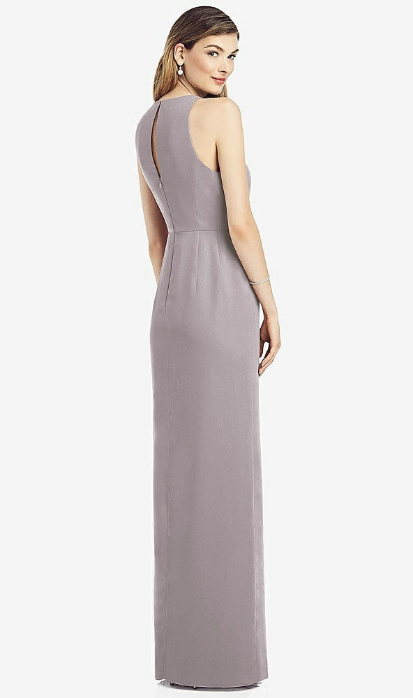 Back View - Cashmere Gray Sleeveless Chiffon Dress with Draped Front Slit