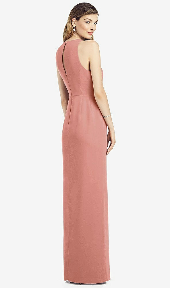 Back View - Desert Rose Sleeveless Chiffon Dress with Draped Front Slit