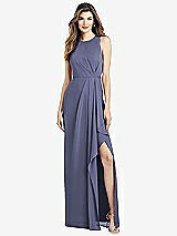 Alt View 1 Thumbnail - French Blue Sleeveless Chiffon Dress with Draped Front Slit