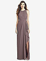 Front View Thumbnail - French Truffle Sleeveless Chiffon Dress with Draped Front Slit