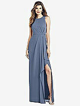 Alt View 1 Thumbnail - Larkspur Blue Sleeveless Chiffon Dress with Draped Front Slit