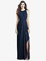 Front View Thumbnail - Midnight Navy Sleeveless Chiffon Dress with Draped Front Slit