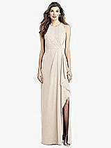 Front View Thumbnail - Oat Sleeveless Chiffon Dress with Draped Front Slit