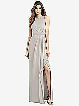 Alt View 1 Thumbnail - Oyster Sleeveless Chiffon Dress with Draped Front Slit