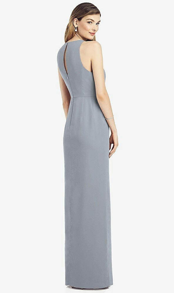 Back View - Platinum Sleeveless Chiffon Dress with Draped Front Slit