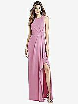 Alt View 1 Thumbnail - Powder Pink Sleeveless Chiffon Dress with Draped Front Slit