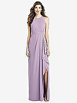 Front View Thumbnail - Pale Purple Sleeveless Chiffon Dress with Draped Front Slit