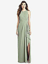 Front View Thumbnail - Sage Sleeveless Chiffon Dress with Draped Front Slit