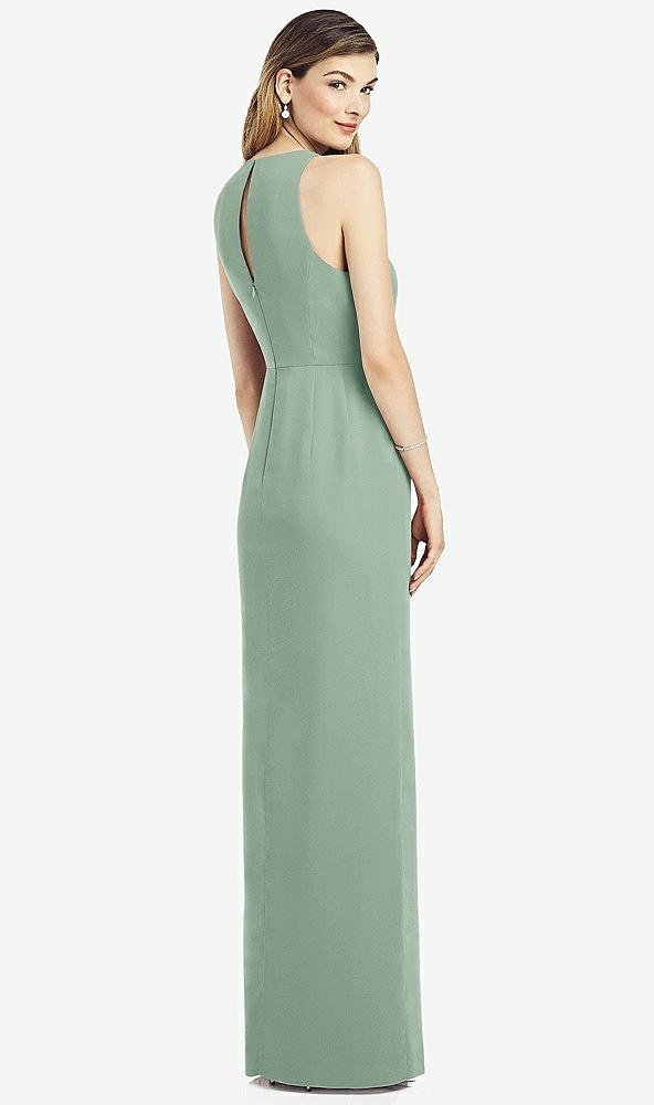 Back View - Seagrass Sleeveless Chiffon Dress with Draped Front Slit